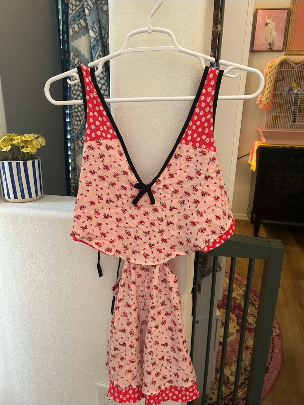 SHEIN x 
Size Pink Floral One-Piece Romper with Red Accents